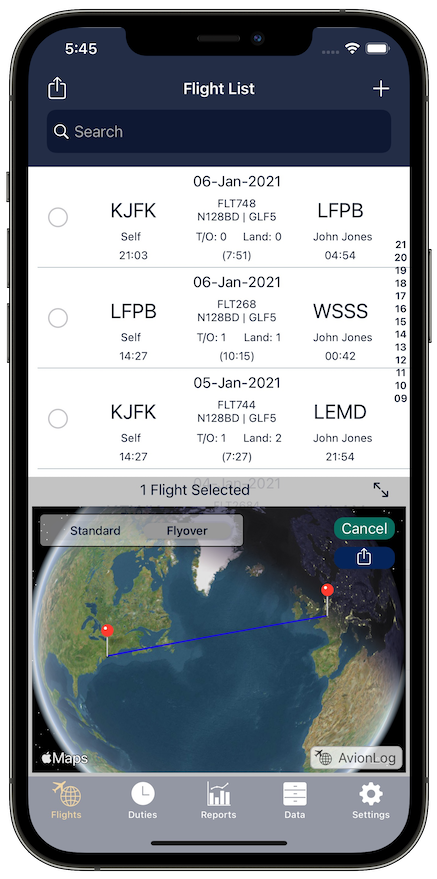 Social sharing of your flights on iPhone