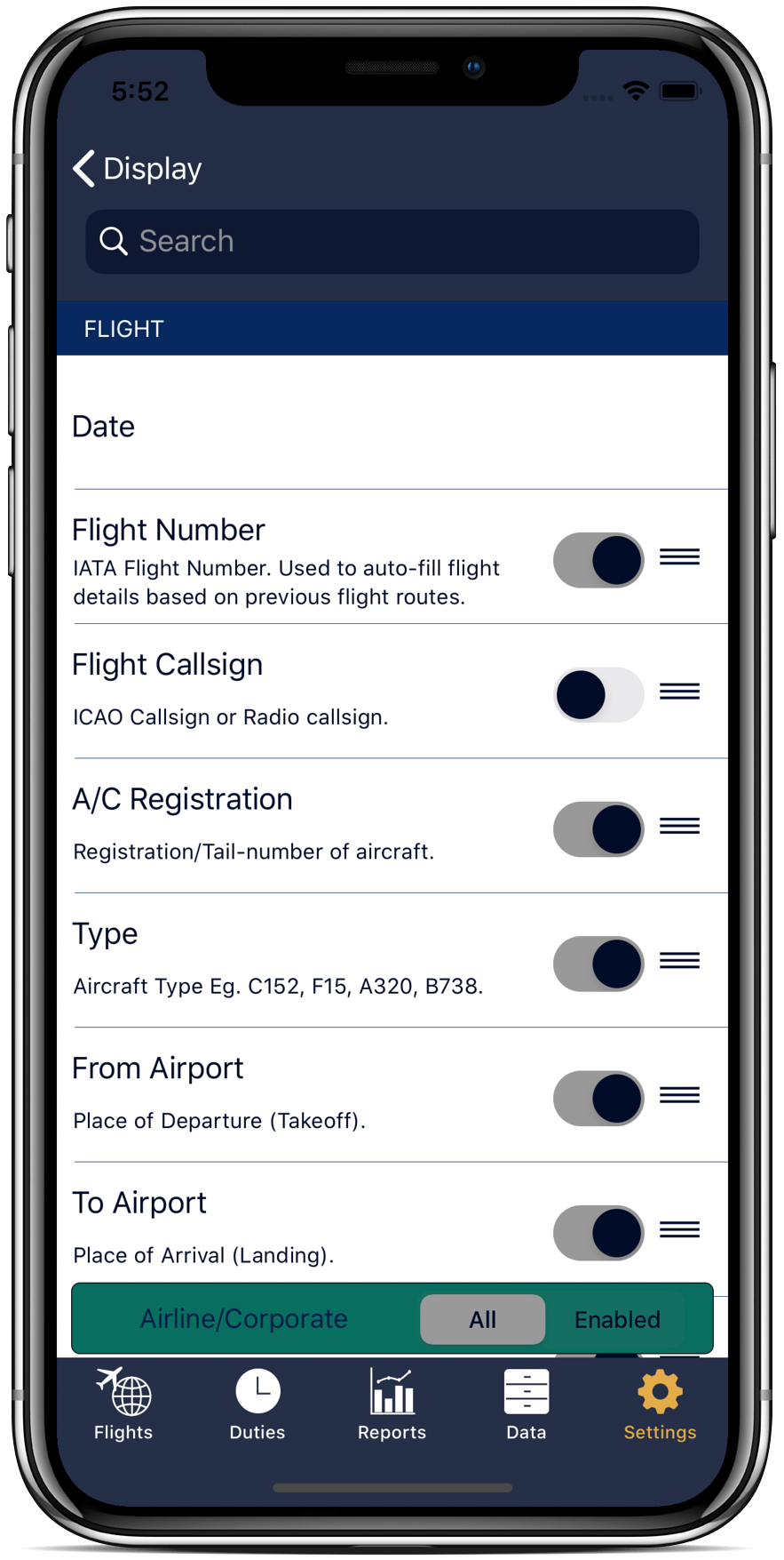Log your flights how you want with flight page customization.